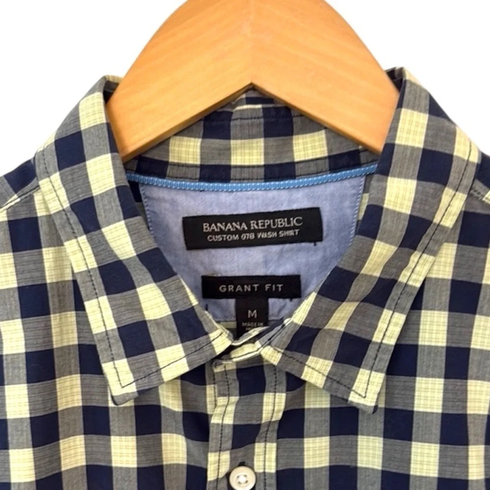 Men’s Banana Republic Grant Custom 078 Wash Checkered Shirt Blue Green Size M